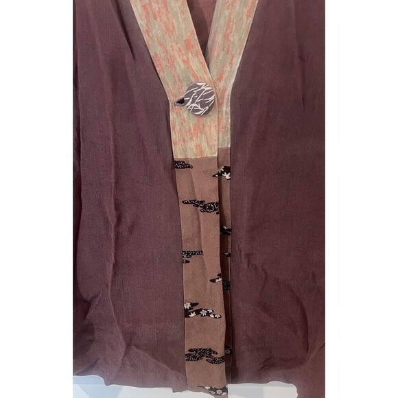 Yasuko Jacket M/L Brown Floral Kimono Silk Art To Wear Lagenlook Mixed Media - Picture 2 of 5
